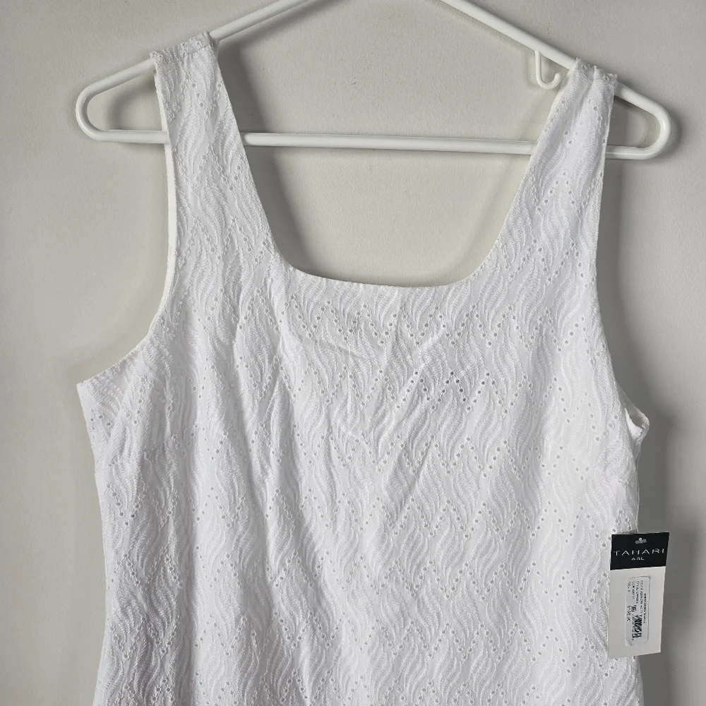 NWT Tahari ASL Floral Embroidered Trapeze Dress Size 6 Ivory Multi Square Neck - Picture 5 of 15
